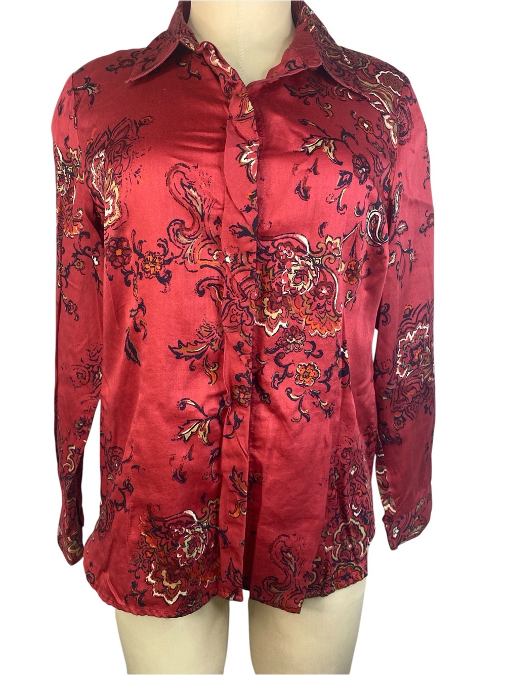 Coldwater Creek Red Floral Button-Down Shirt Women’s Medium